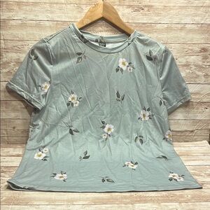 Emery Rose Floral Print Women's Top - Soft Green with White Flower XS